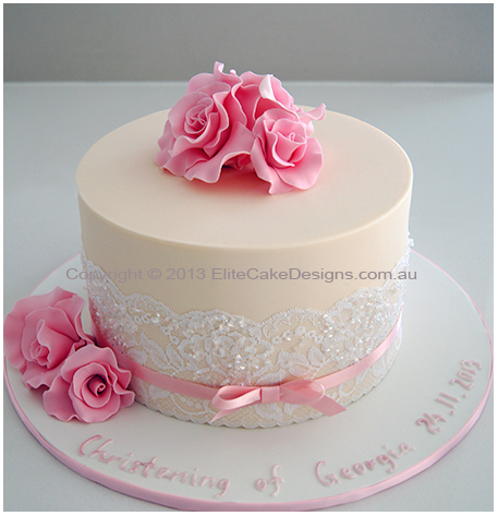 French Rose Christening Cake for a girl